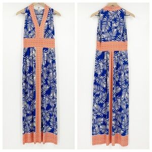 Wisp Ella Jersey Maxi Dress Size S Blue Orange Floral Beach Vacay Cruise Travel